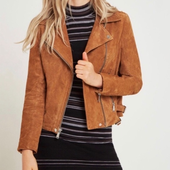 BCBGeneration Jackets & Blazers - BCBGeneration Tan Leather Suede Cropped Moto Jacket M